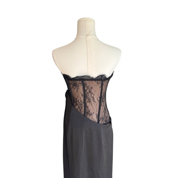 NBD x Revolve - Nalani Lace Tan and Black Strapless Bustier Maxi Gown Sz M - Picture 7 of 16